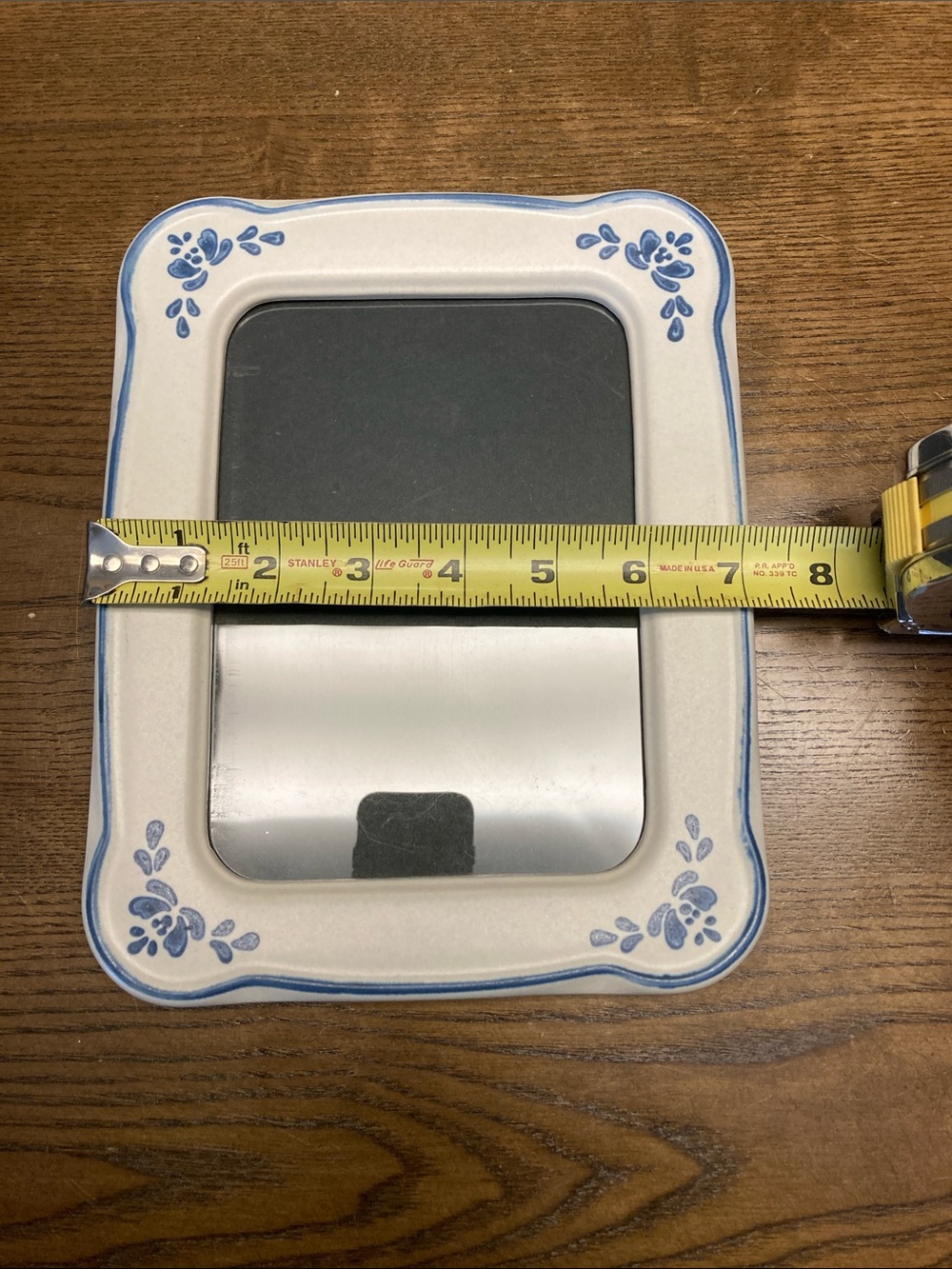 Vintage Pfaltzgraff White Stoneware Mirror with Blue Floral Trim - Picture 6 of 7